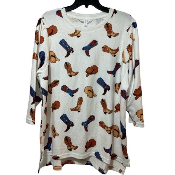 Women's White Boot Print Top - Picture 2 of 9